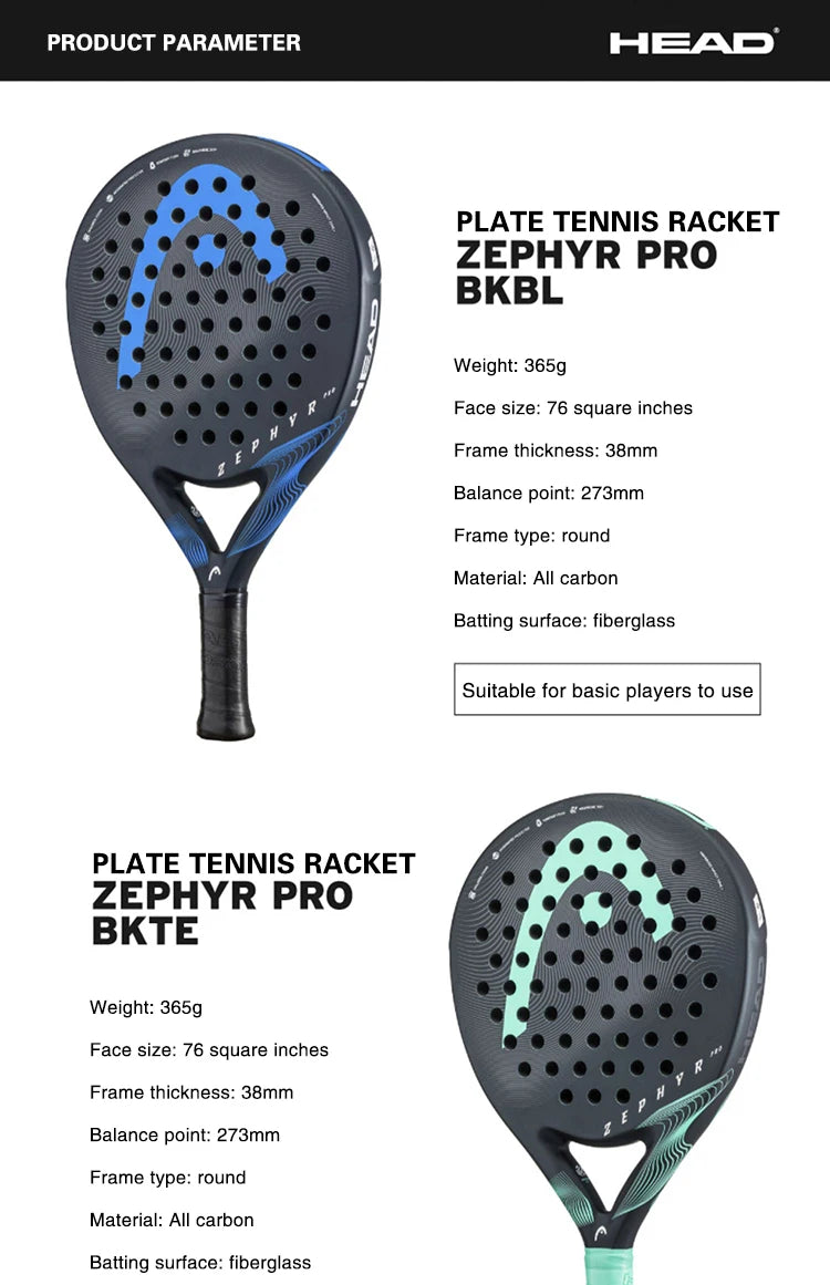 HEAD Zephyr Pro BKTE Padel Beach Tennis Racket – Full Carbon Fiber with Fiberglass Cage