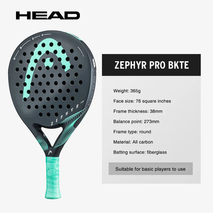 HEAD Zephyr Pro BKTE Padel Beach Tennis Racket – Full Carbon Fiber with Fiberglass Cage